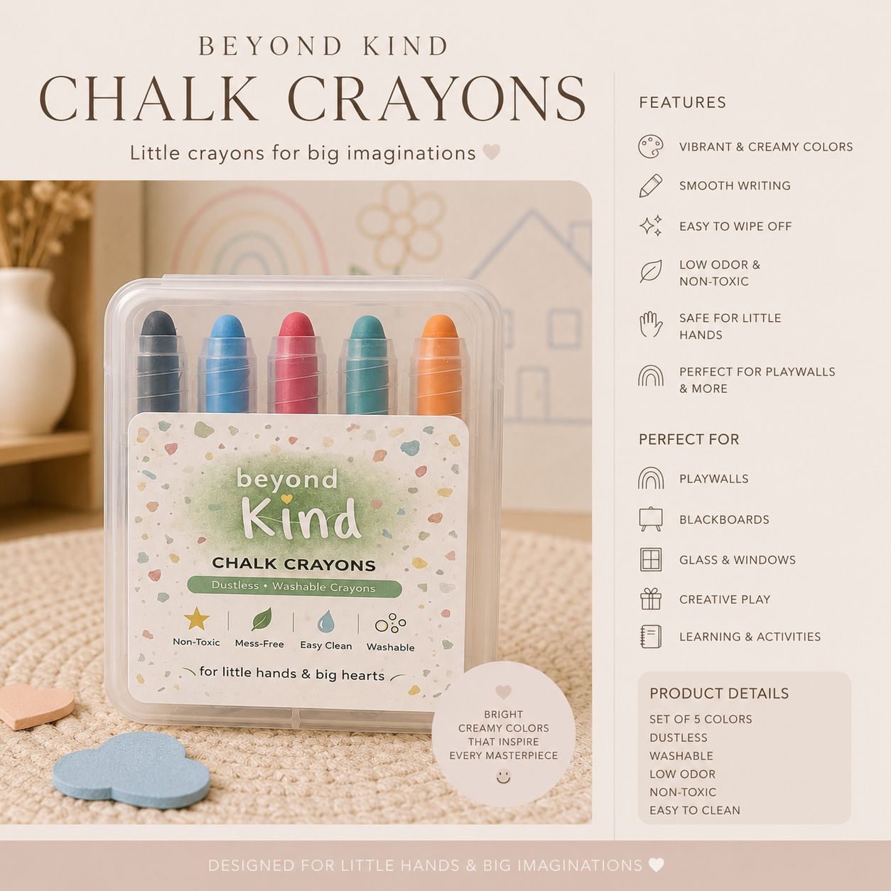 Chalk Markers for Kids • Washable & Wipeable • For Magnetic Playwall, Whiteboard & Glass