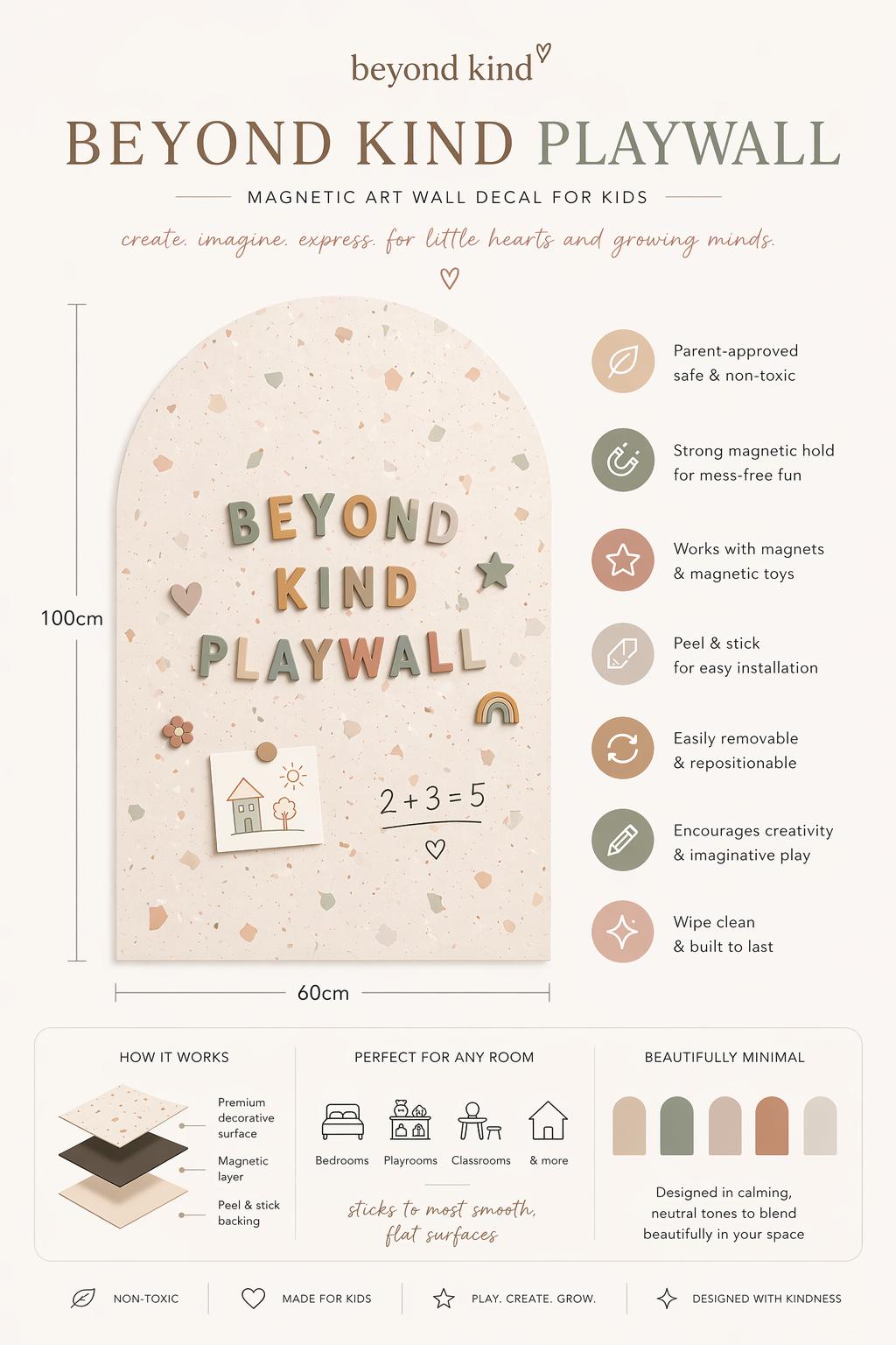 Magnetic Playwall for Kids • Whiteboard & Chalkboard Wall Sticker • Removable Arch Wall Decal for Drawing & Learning