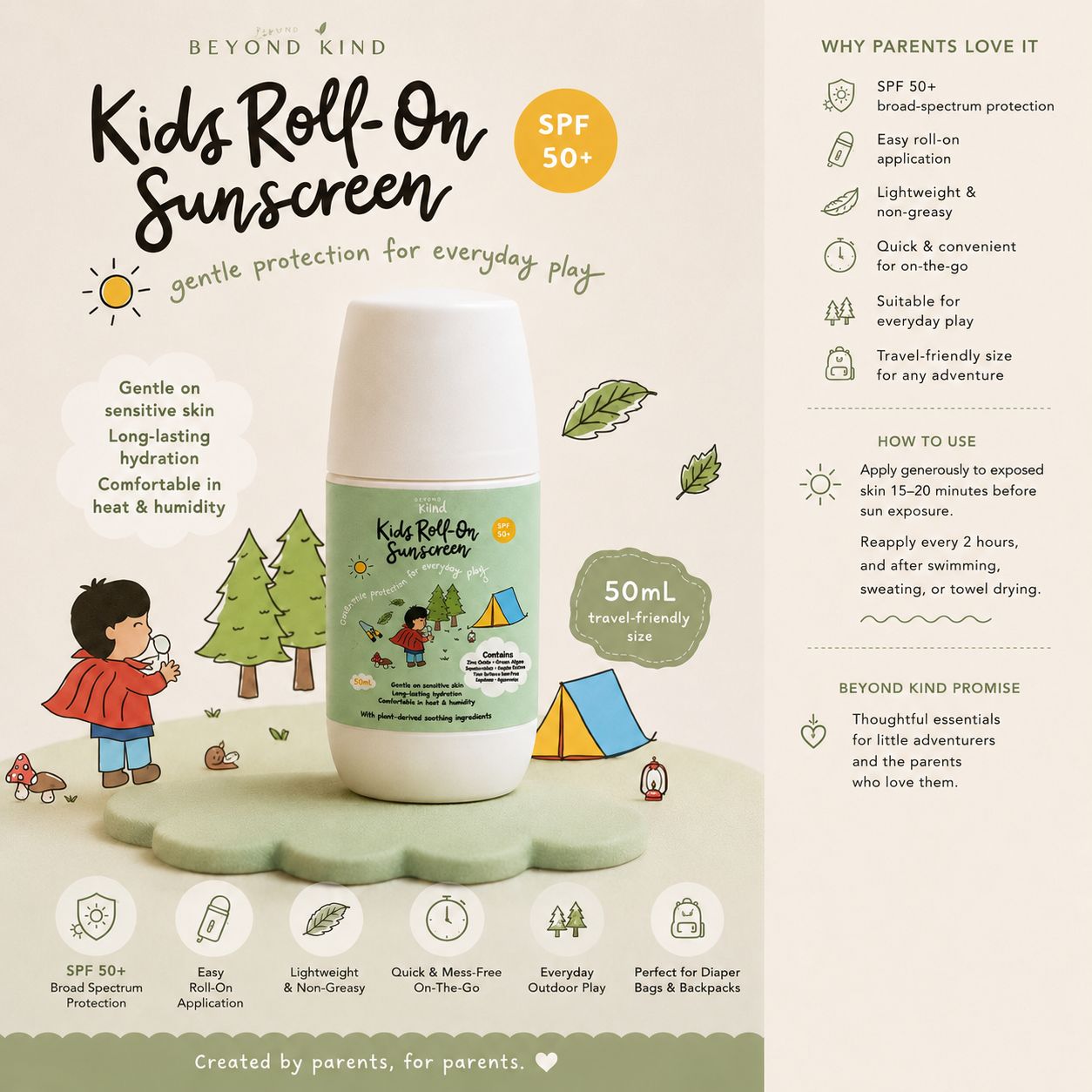 Beyond Kind Kids Roll-On Sunscreen™ SPF 50+